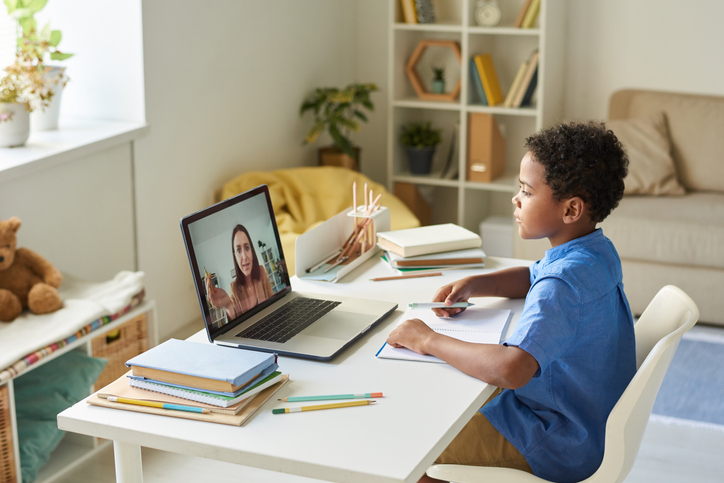 Young student virtual tutoring
