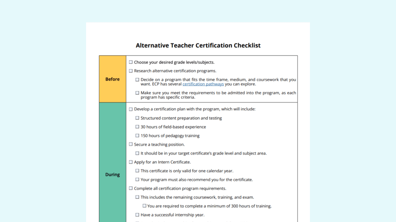 Alternative Teacher Certification Checklist