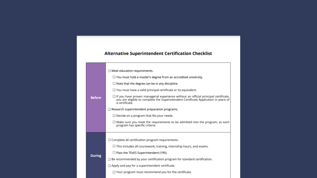 Alternative Superintendent Certification Checklist Alternative Superintendent Certification Checklist